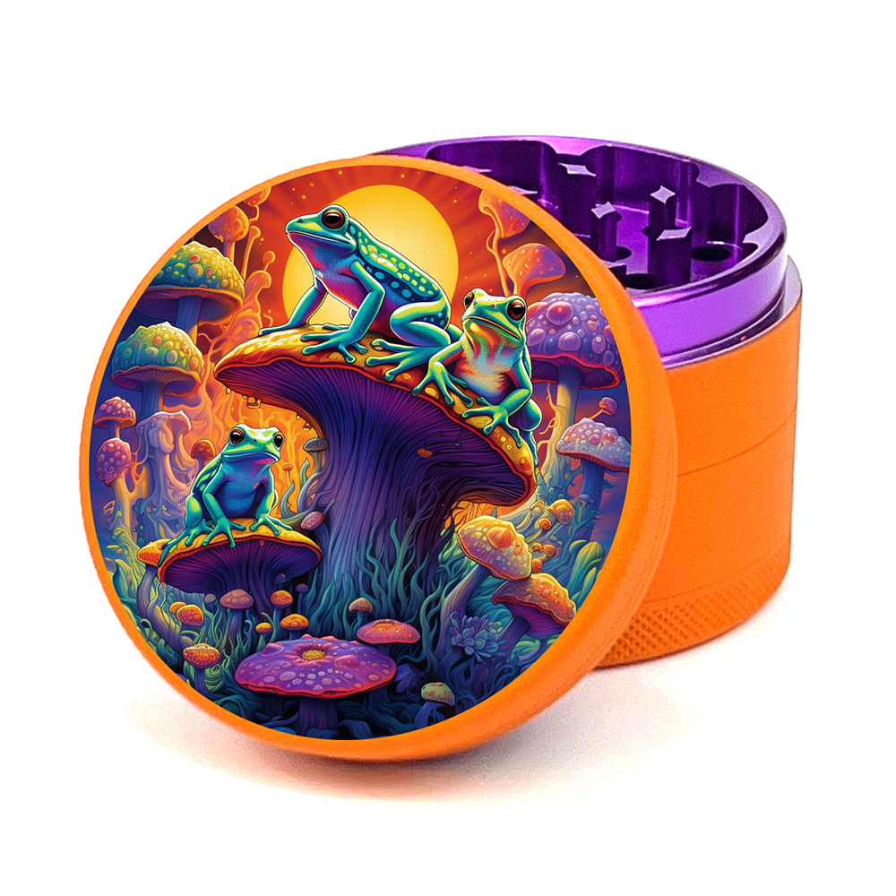 Green Star | 2.5" (63mm) Herb Grinder - Psychedelic Frogs on Mushrooms Design_0