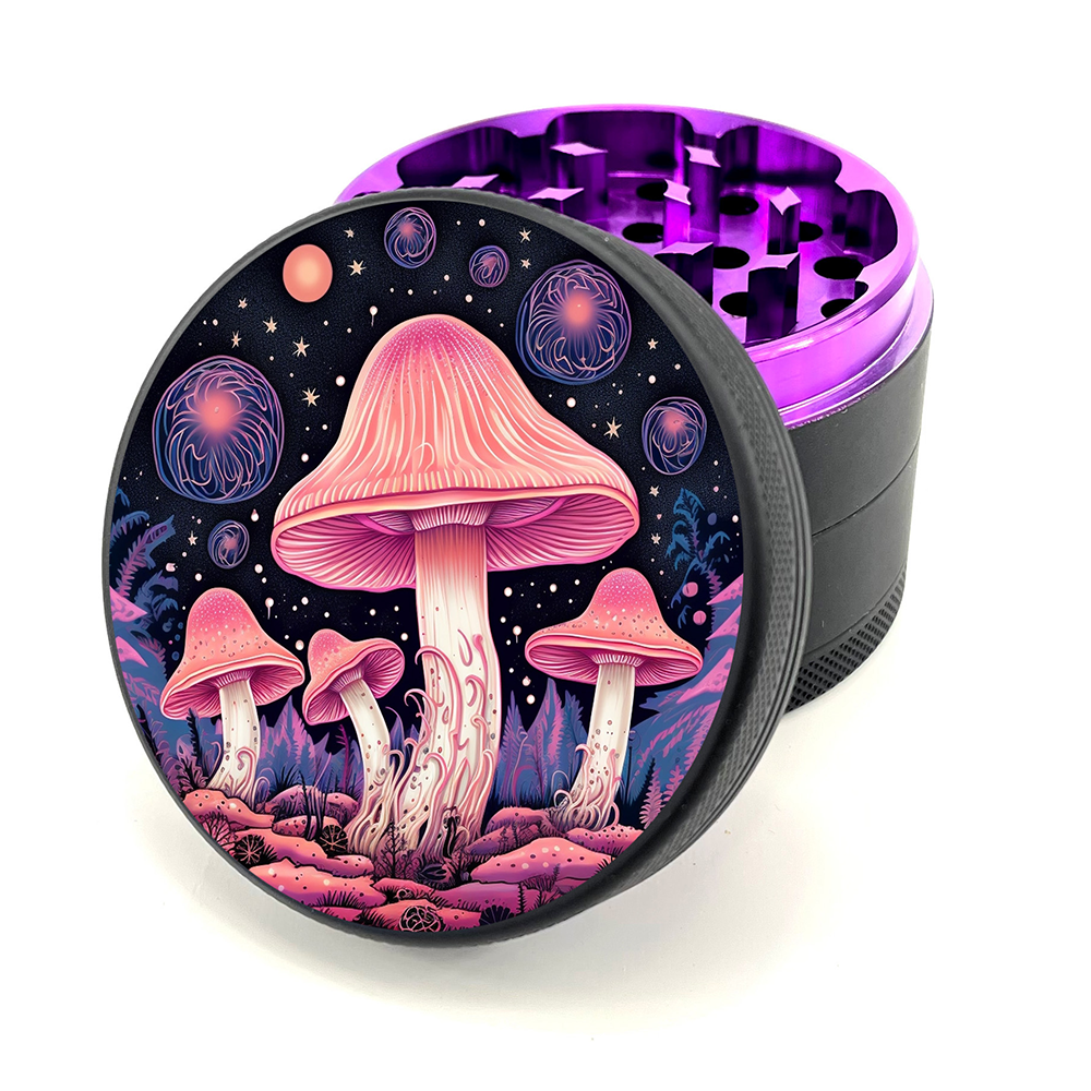 Green Star | 2.5" (63mm) Herb Grinder - Psychedelic Mushrooms Design_1