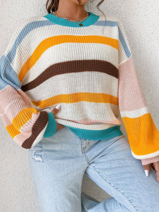 Striped Round Neck Long Sleeve Sweater