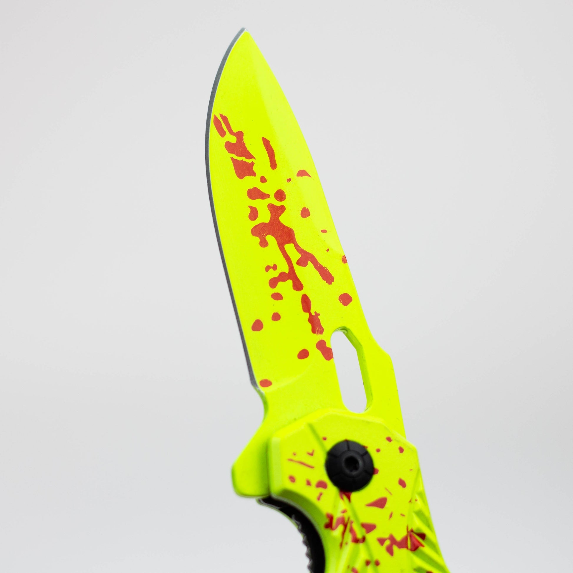 8″ Yellow Blood  Splatter Feather DP Folding Knife [SJ-209]_2