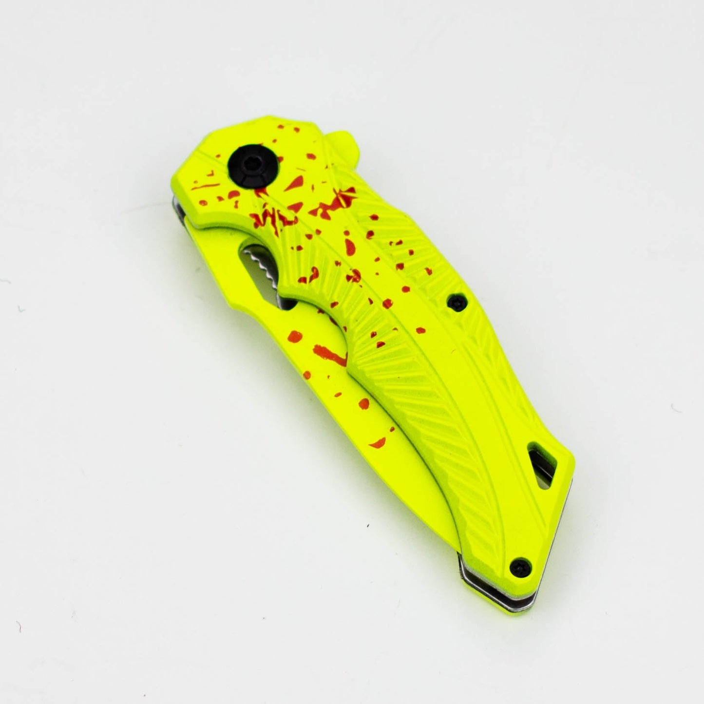 8″ Yellow Blood  Splatter Feather DP Folding Knife [SJ-209]_3