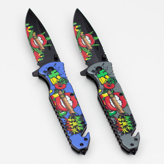 8.5" Lips Design - Folding Knife W/ Belt Cutte_0