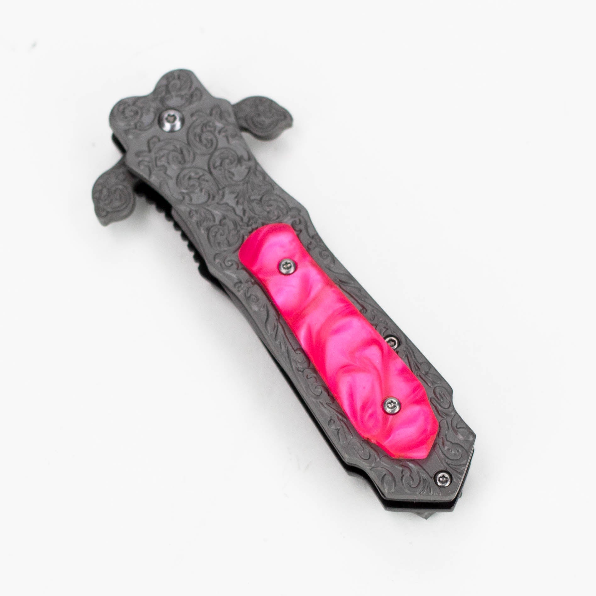 TheBoneEdge 8.5″ Medieval Style Folding Knife Pink Pearl Color [13068]_1