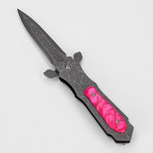 TheBoneEdge 8.5″ Medieval Style Folding Knife Pink Pearl Color [13068]_0