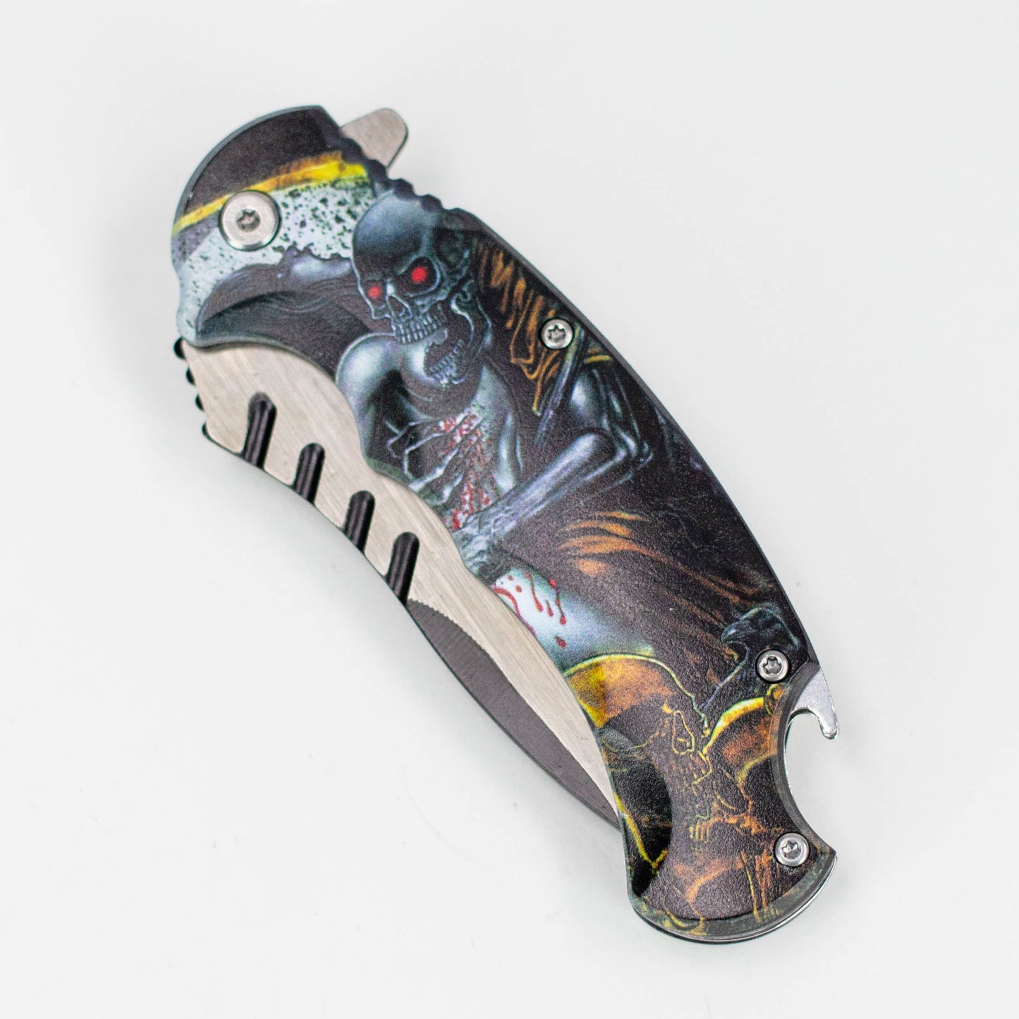 Defender-Xtreme 8.5″ Reaper Skull Folding Knife Stainless Bottle Opener [13429]_1