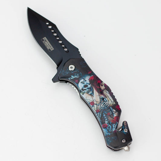 Defender-Xtreme 8.5″ Glass Breaker Lady & Skull Folding Knife [13431]_0