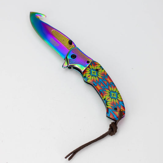 Defender-Xtreme 8″ Folding Knife Rainbow Blade w/ Designer Handle [13728]_0