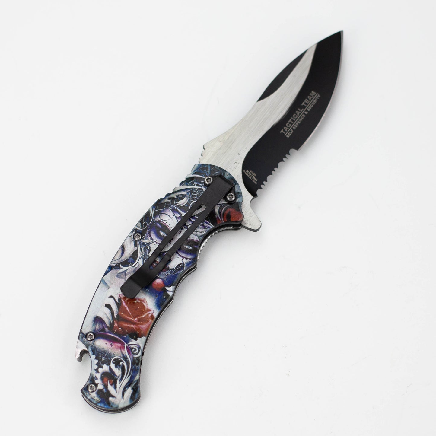 Defender-Xtream  8.5" Women with rose folding knife with bottle opener [13428]_1