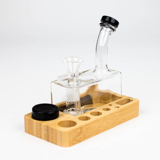 Rectangle glass water pipe with wooden tray-Assorted_0