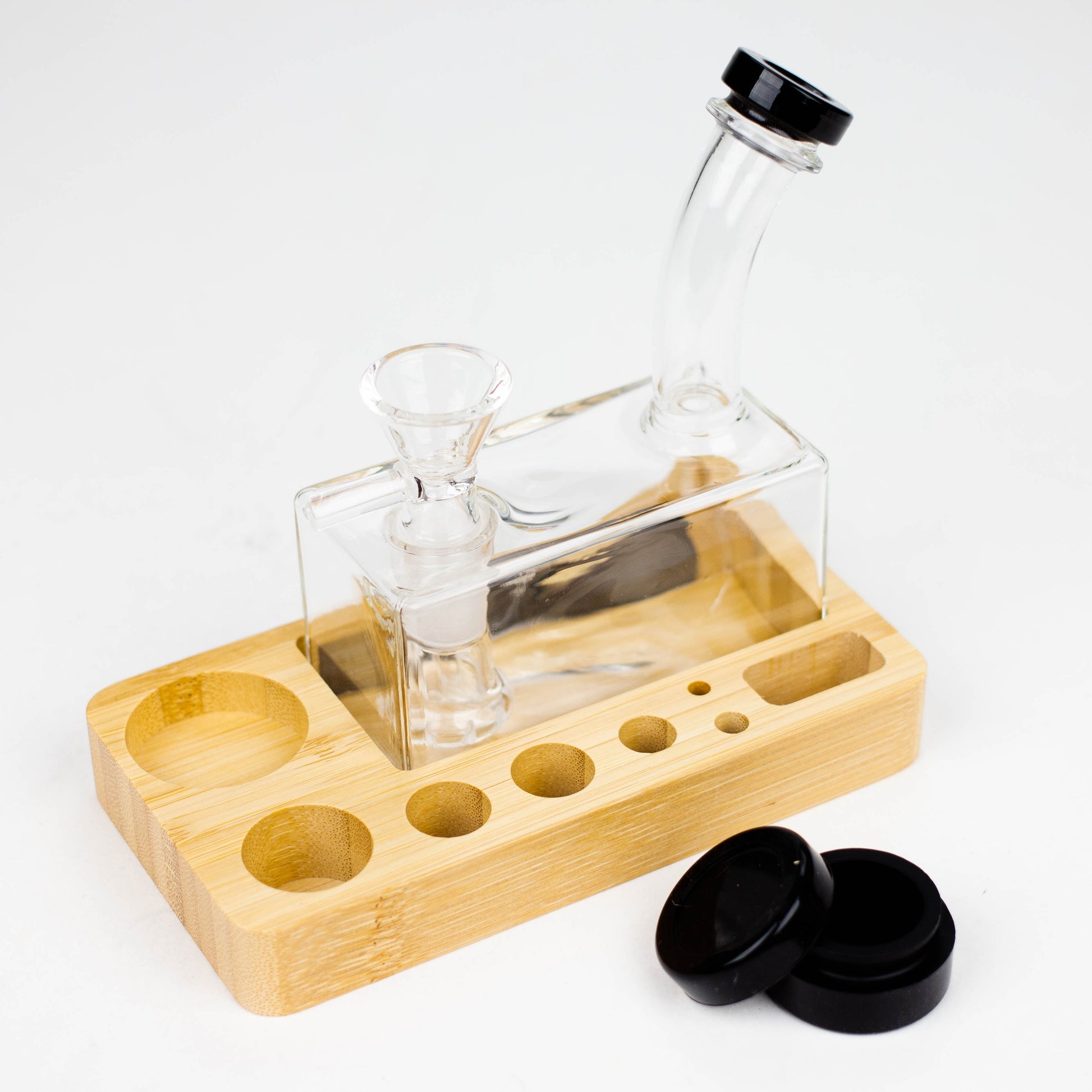 Rectangle glass water pipe with wooden tray-Assorted_2