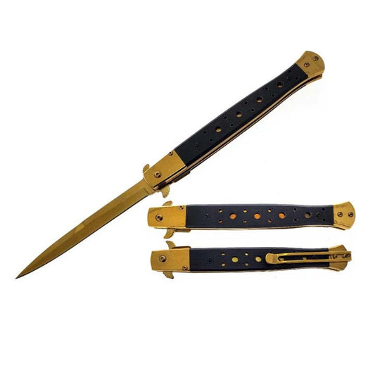 BIG BOY | 12" Gold Spring Assisted Knife w/ Belt Clip Wood Handle_0