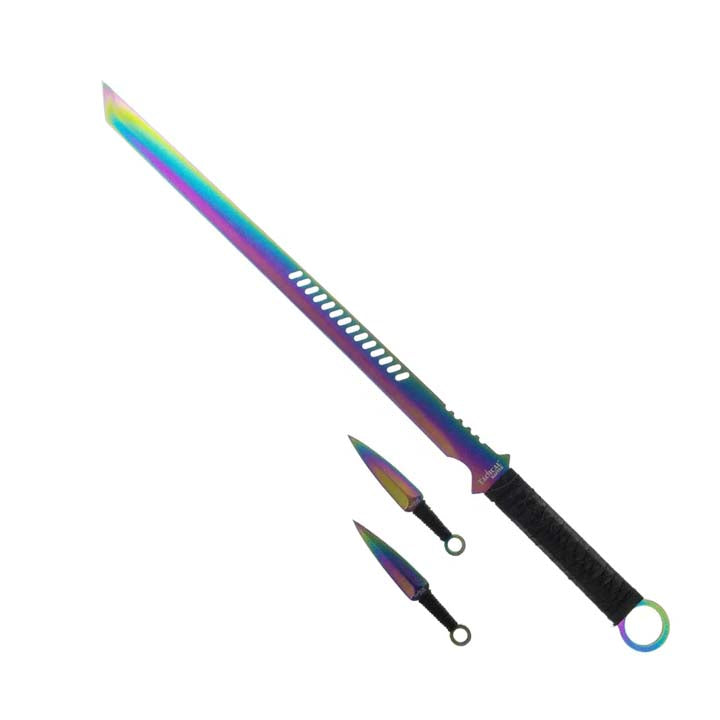 Tactical Master 27" Rainbow Machete Tanto Blade with 2 pcs 6" Throwing Knife_1