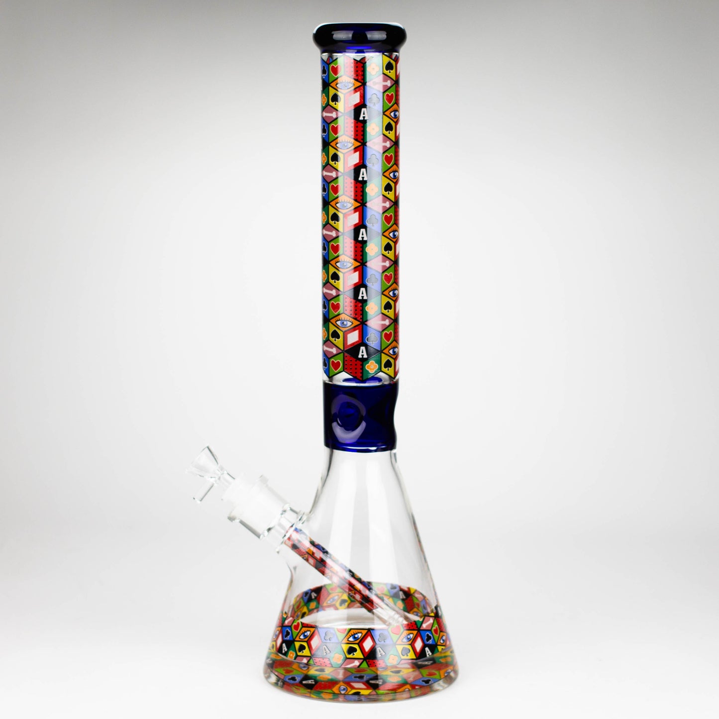 17" Color accented 7 mm glass water bong With Poker Design_4