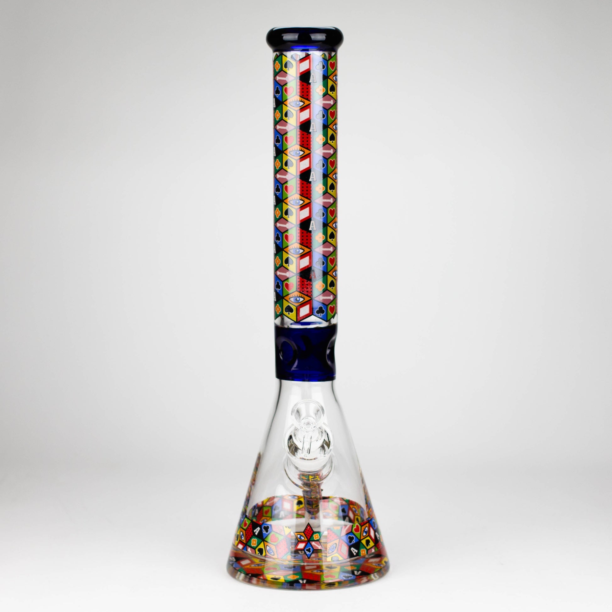 17" Color accented 7 mm glass water bong With Poker Design_7