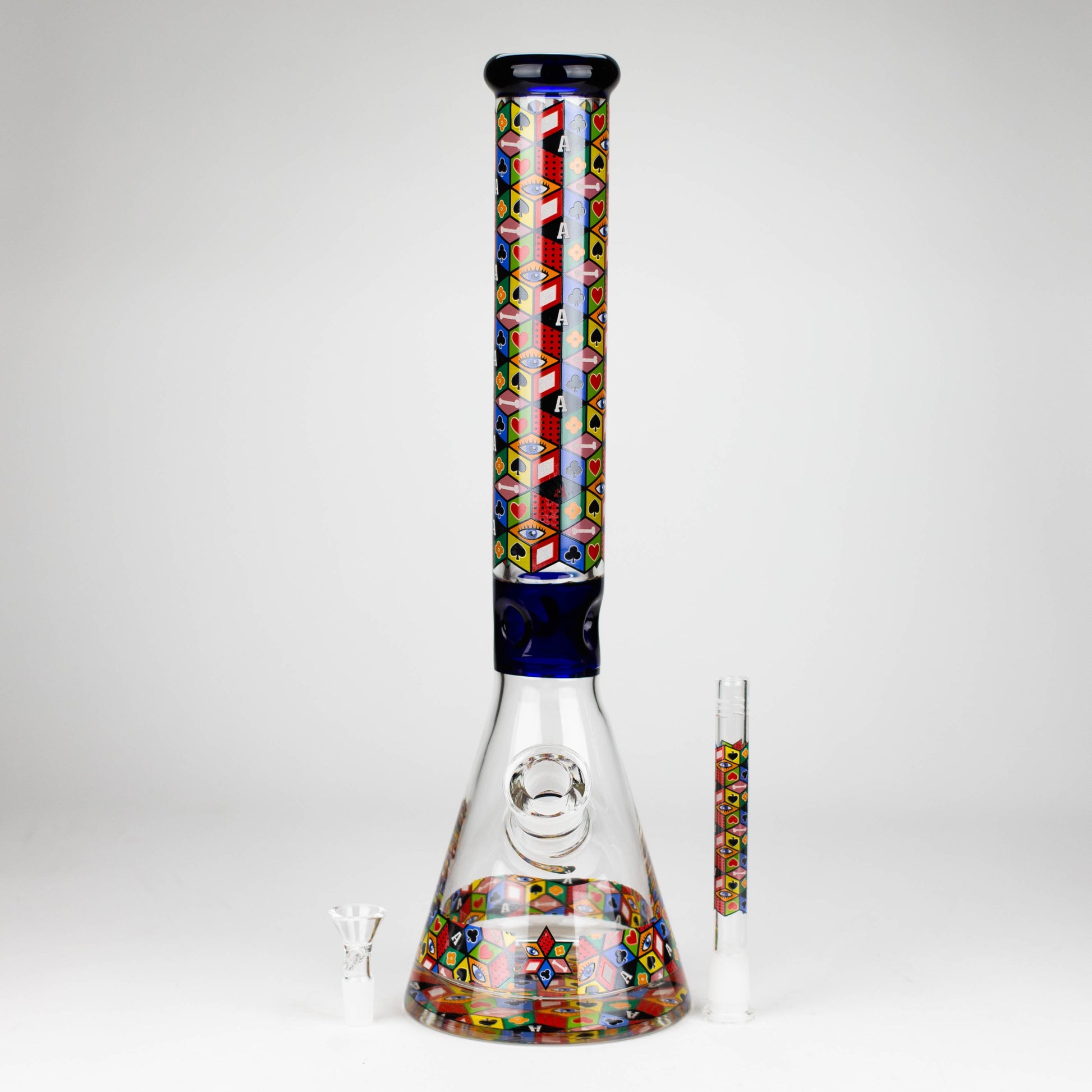 17" Color accented 7 mm glass water bong With Poker Design_2