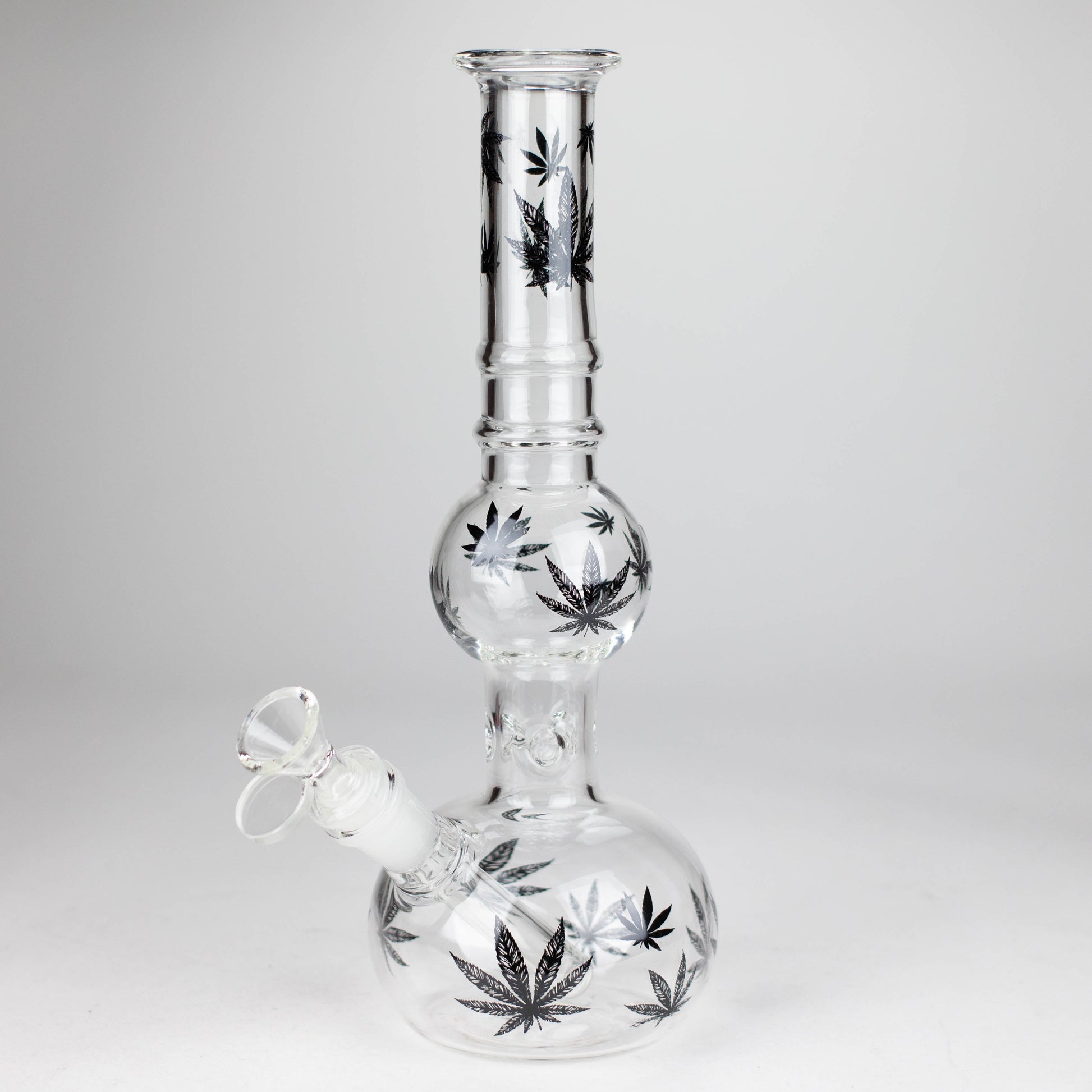 11" Rourd Shape Glass Bong With Leaf Design_4