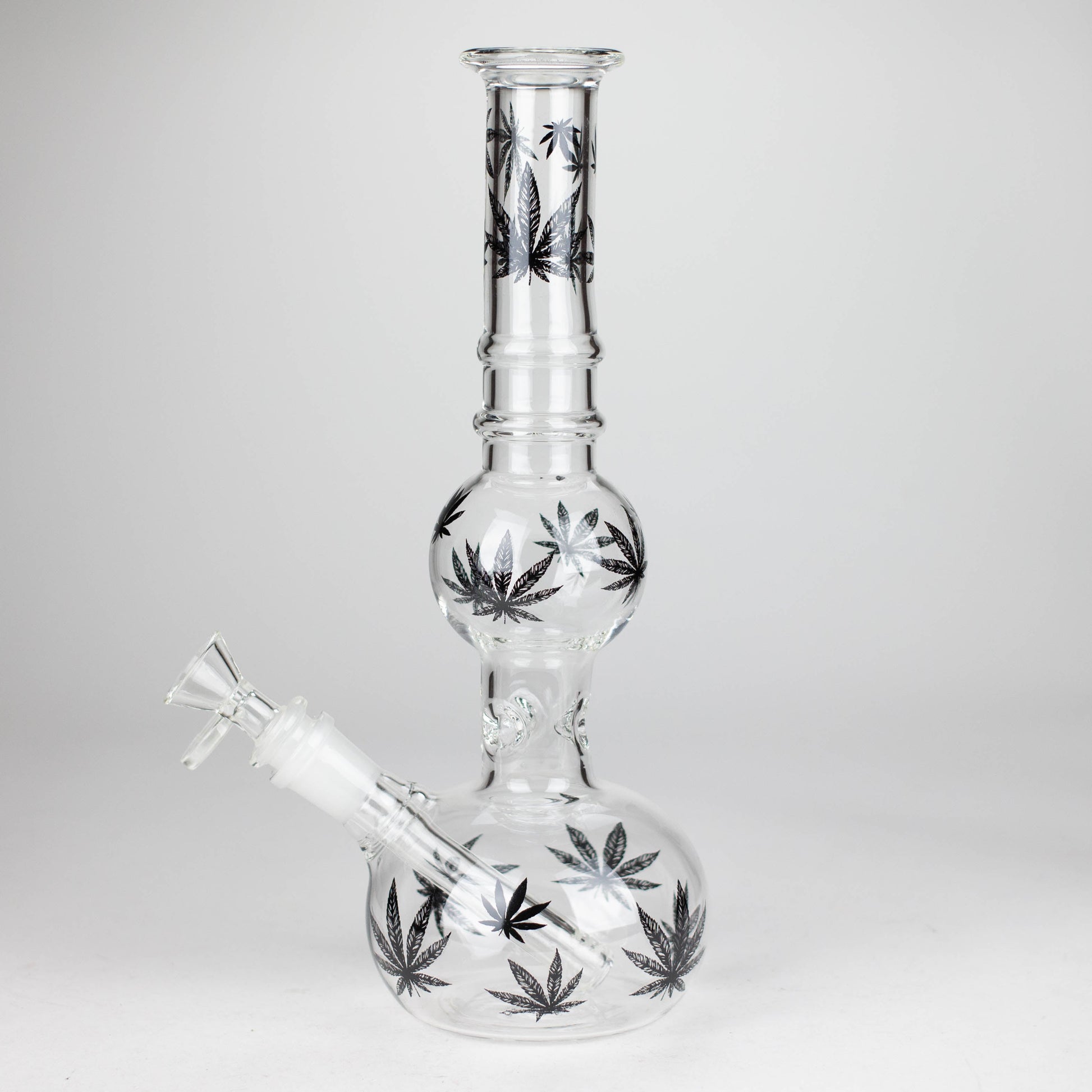 11" Rourd Shape Glass Bong With Leaf Design_7