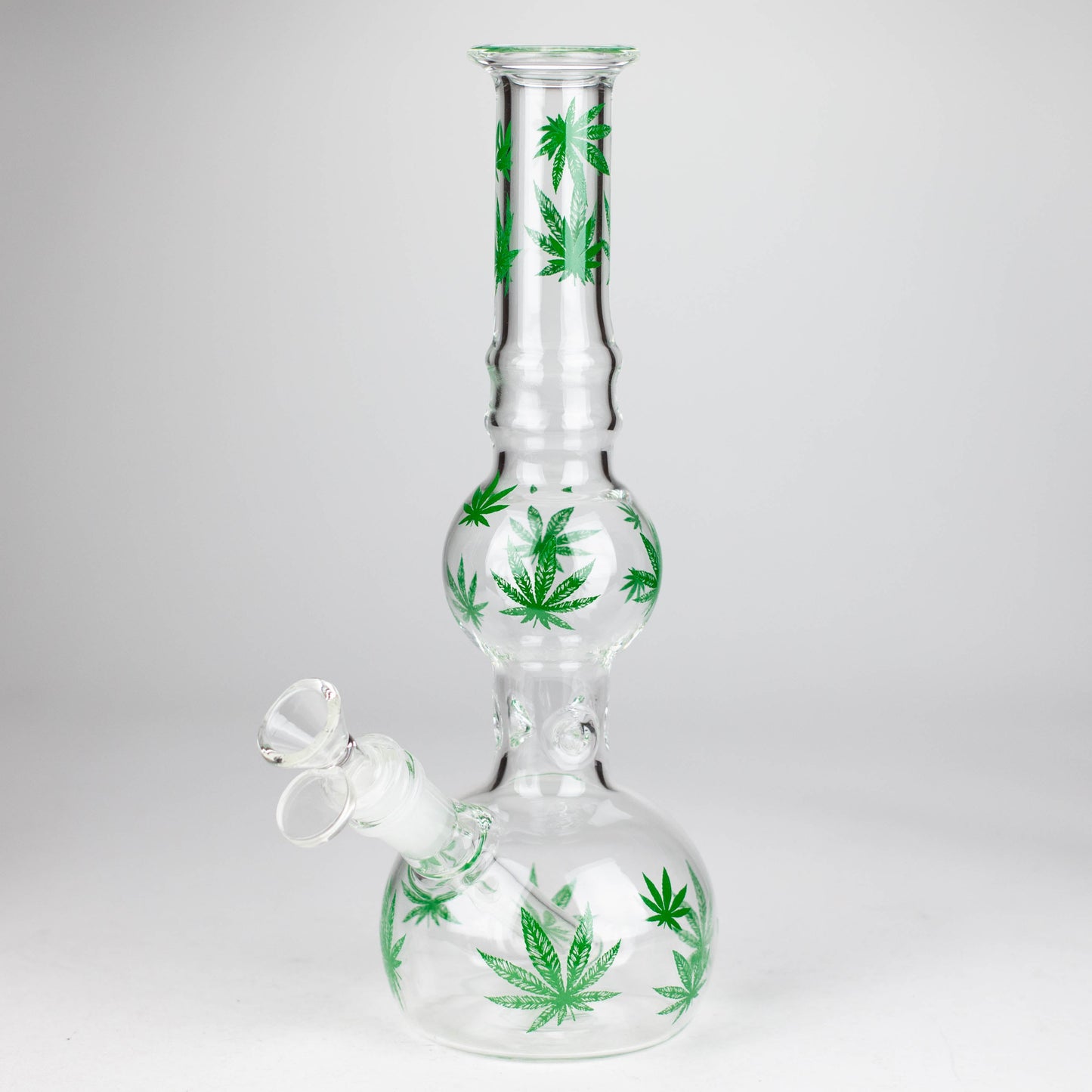 11" Rourd Shape Glass Bong With Leaf Design_5