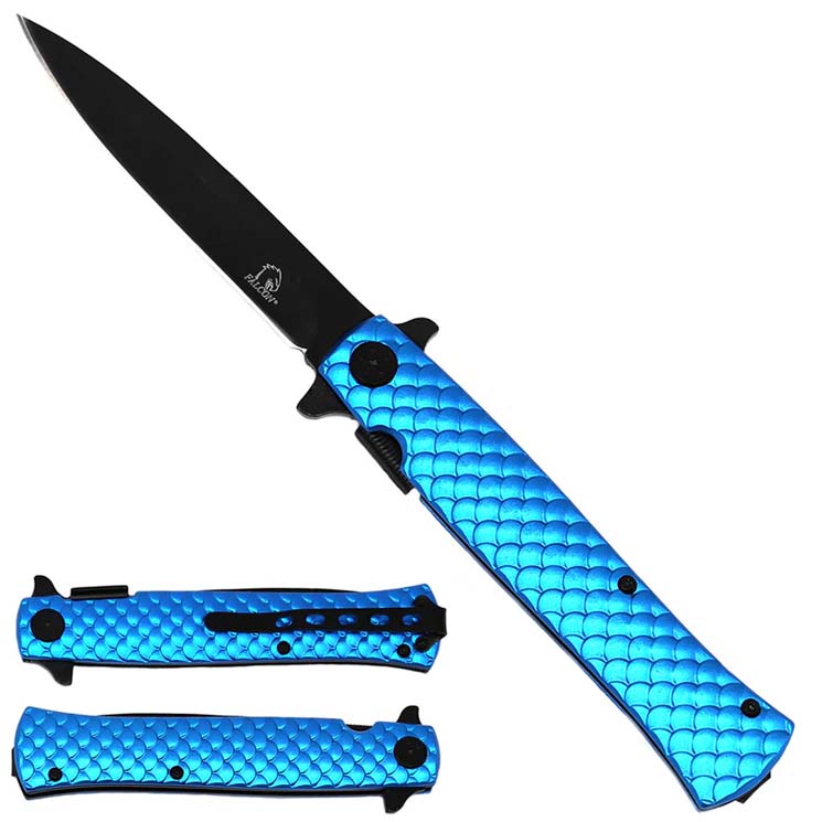 Falcon 9" Overall Semi Automatic Blue Folding Knife_0