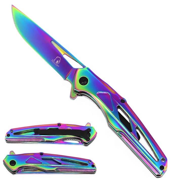 Falcon 8" Rainbow Spring Assisted Knife w/ Plastic Handle_0