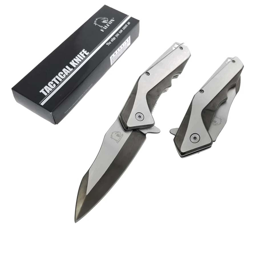 Falcon 8" Black and Silver Spring Assisted Pocket Knife_1