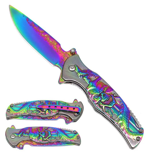 4.75" Skull Blade / Rainbow Blue Stainless Steel Handle_0