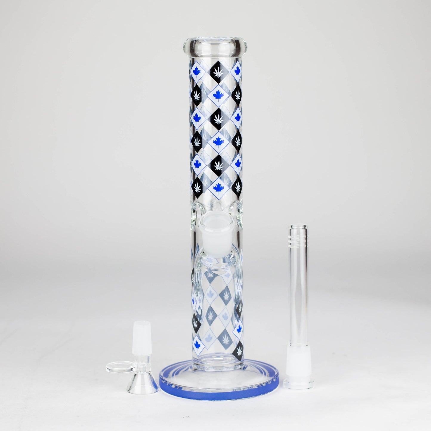 10" Color accented Staight Tube Glass Bong With Maple Leaf Design_3