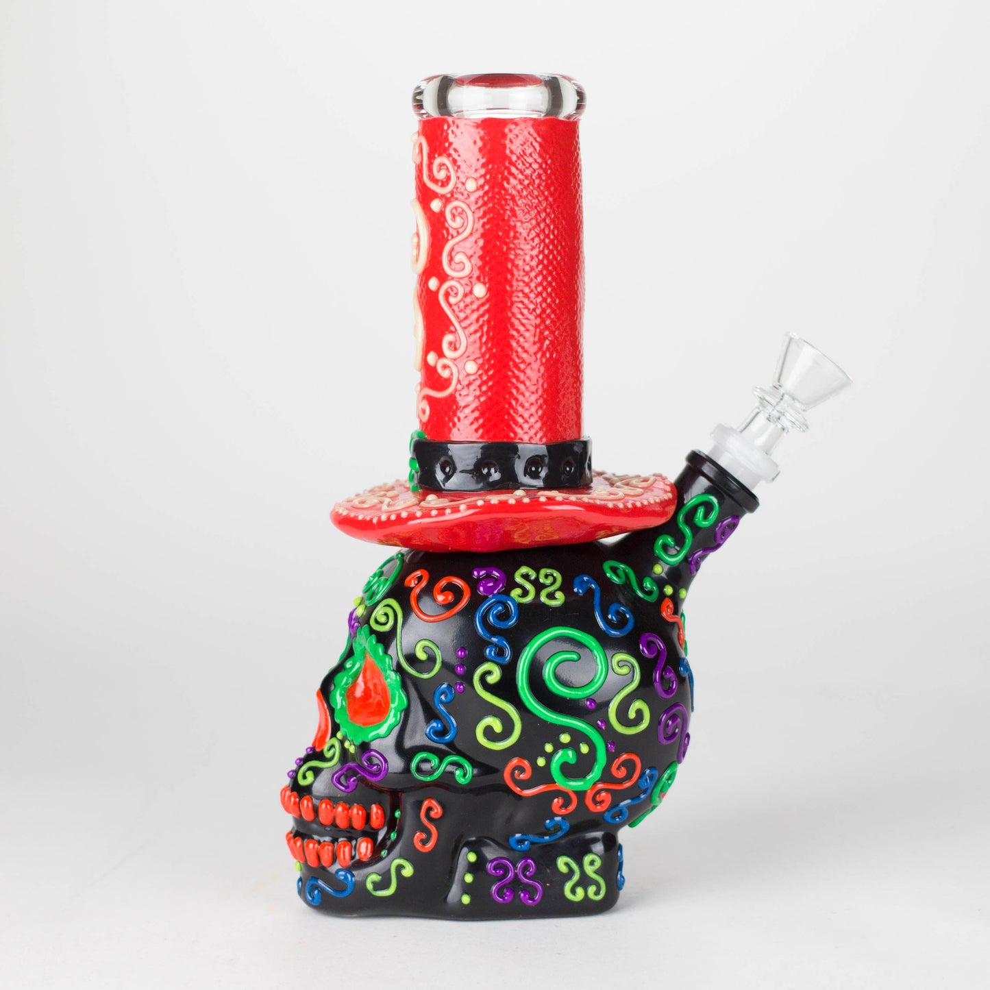 9" Wizard-Themed Sugar Skull Glow-in-the-Dark Glass Bong [SK14]_3