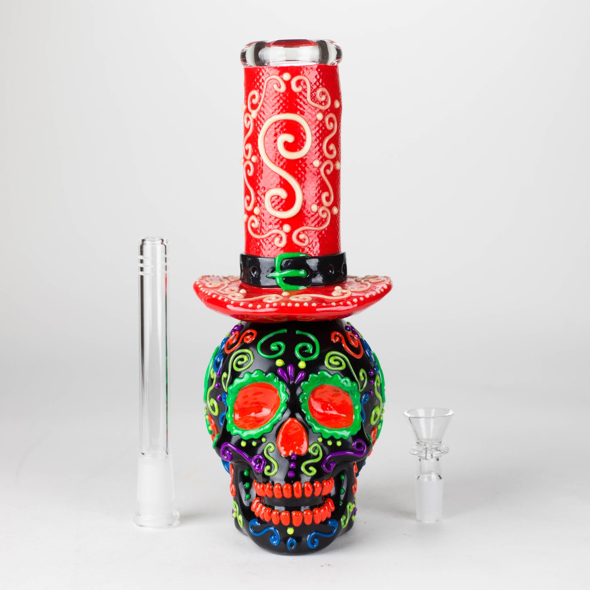 9" Wizard-Themed Sugar Skull Glow-in-the-Dark Glass Bong [SK14]_8