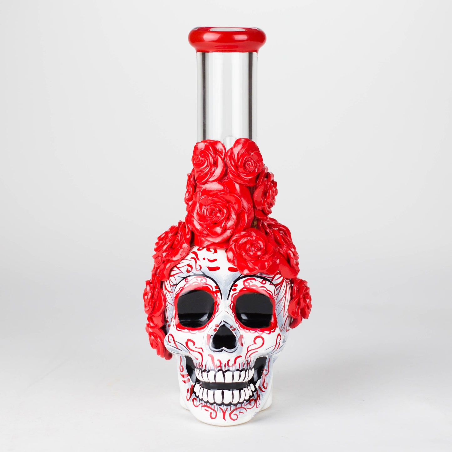 9" Rose sugar skull-themed glass bong [SK16]_1