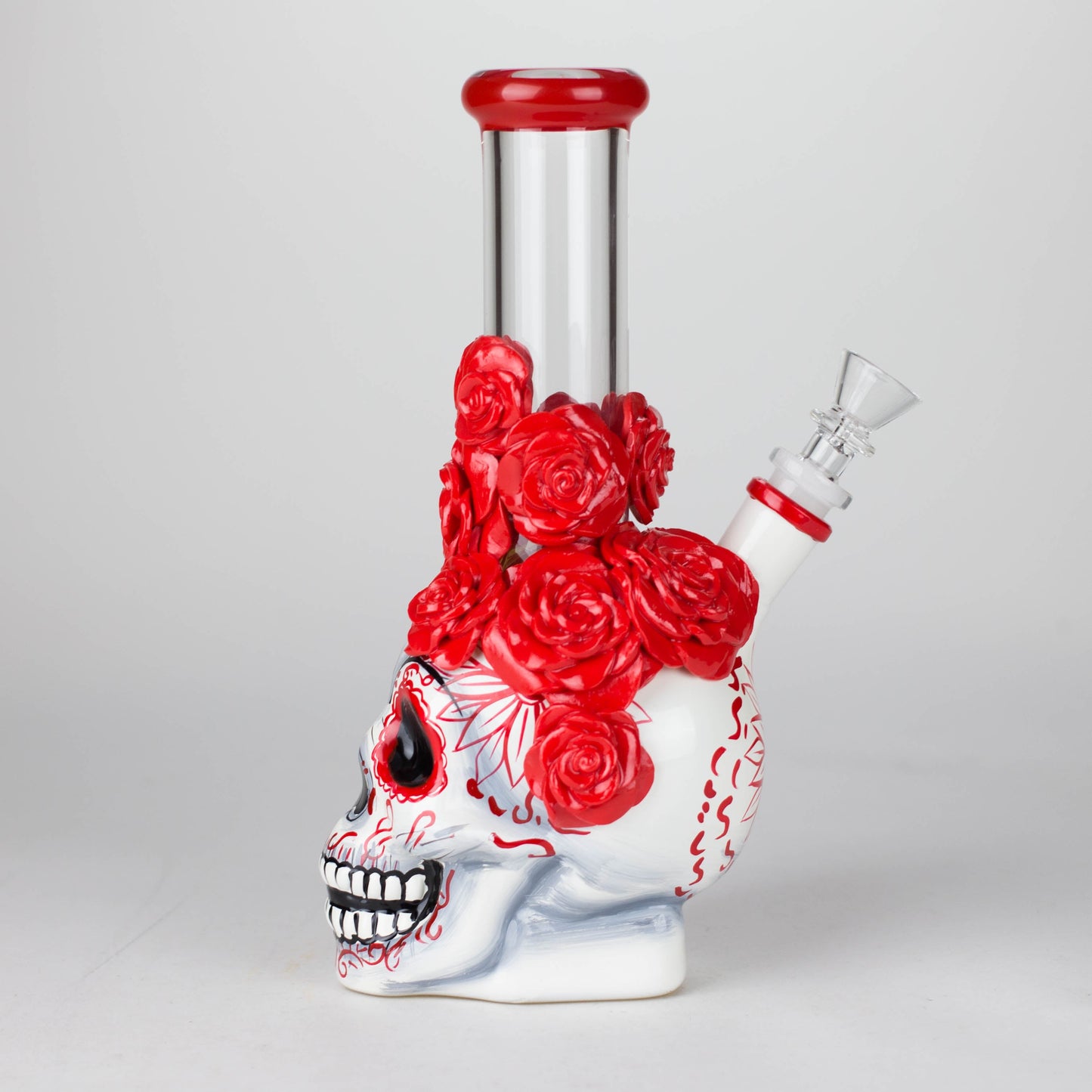 9" Rose sugar skull-themed glass bong [SK16]_2