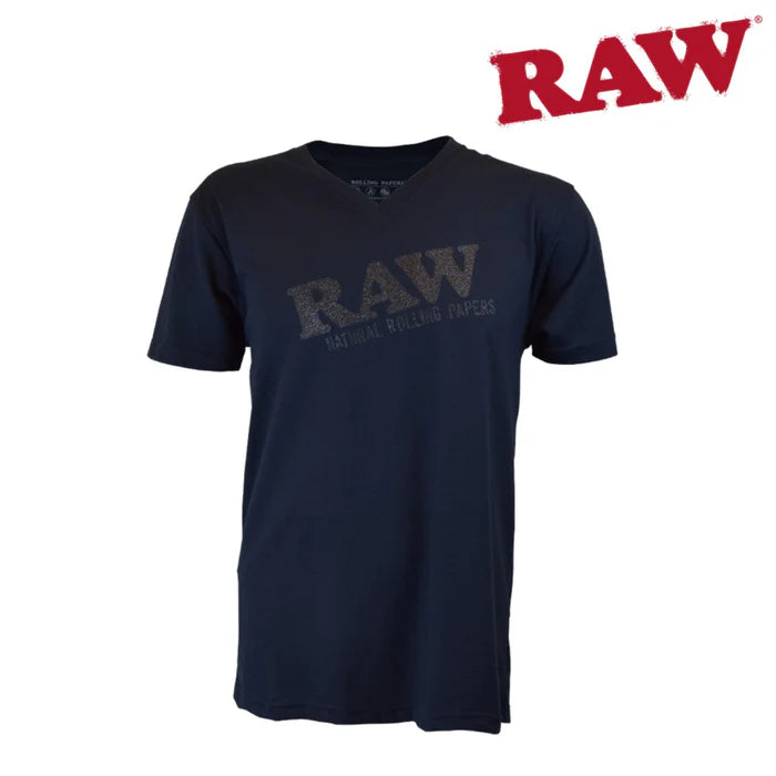 Raw | Black Glitter Logo V-Neck T-SHIRT 2XL_0