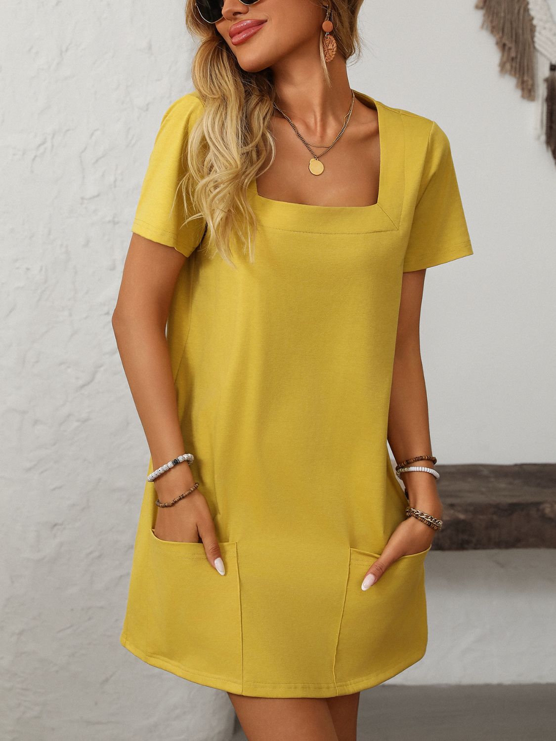 Mandy Square Neck Short Sleeve Mini Dress