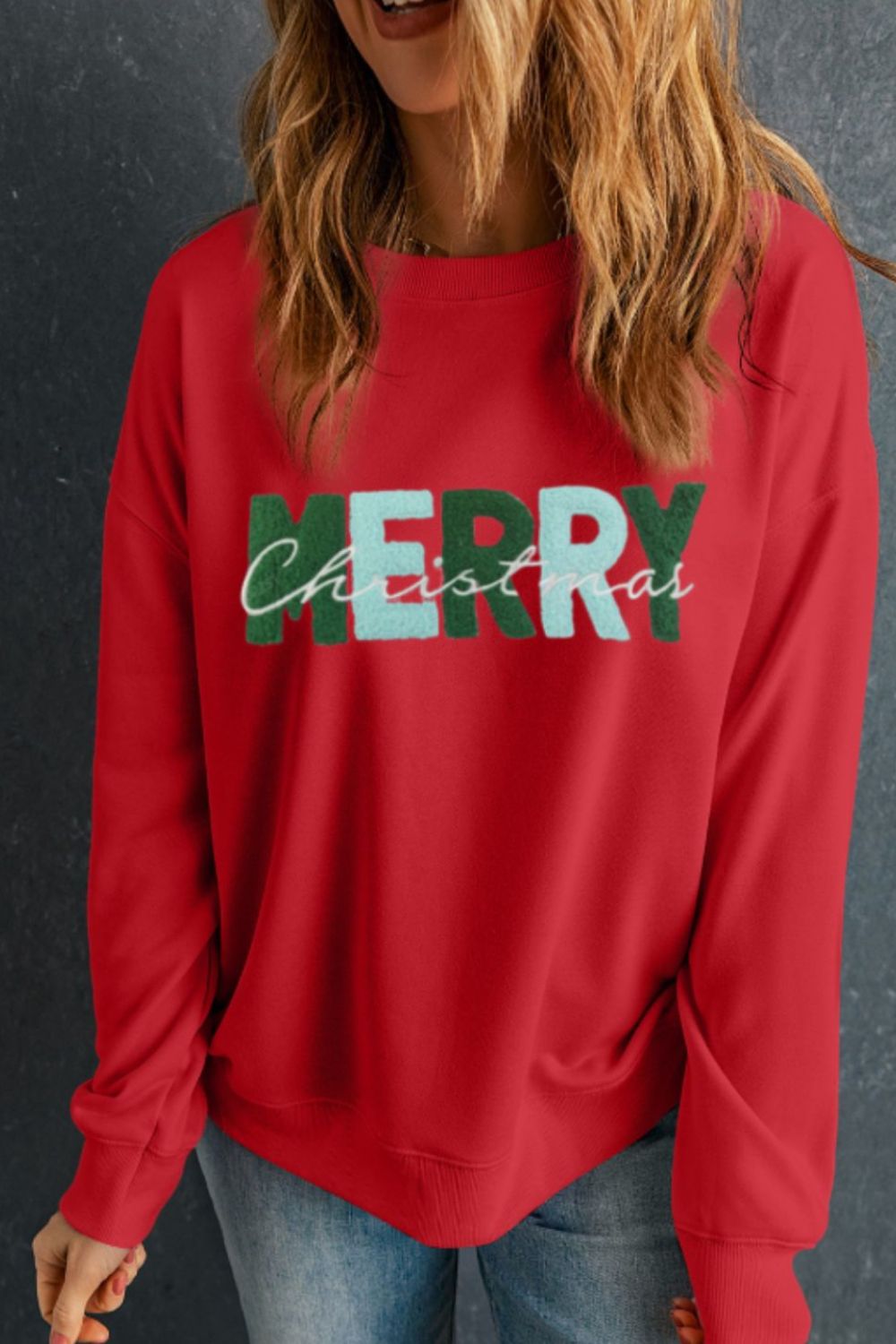 MERRY CHRISTMAS Contrast Long Sleeve Sweatshirt