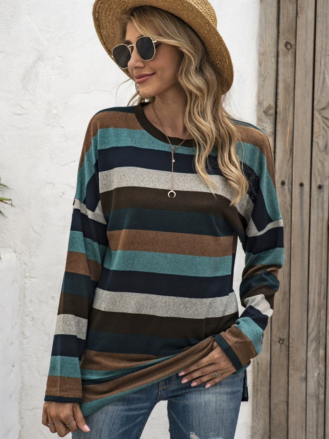 Full Size Striped Round Neck Long Sleeve T-Shirt Plus Size