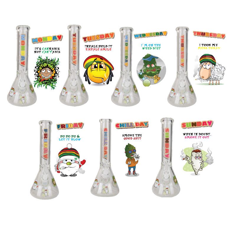 14" Exclusive License 7mm Glass Bong with Stickers [C1559]_0