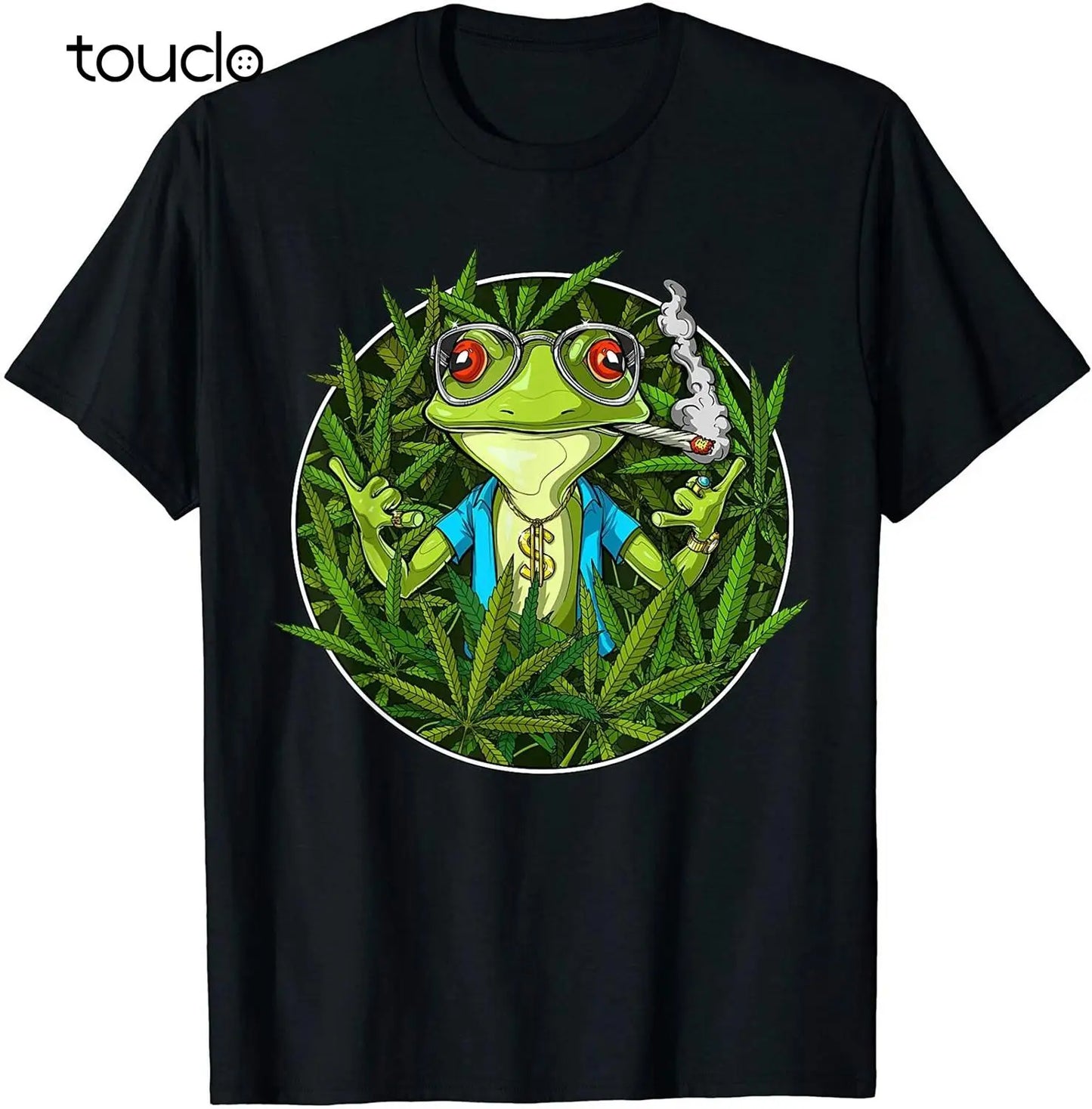 Frog Smoking Weed Stoner Hippie Marijuana Funny T-Shirt Black Cotton...