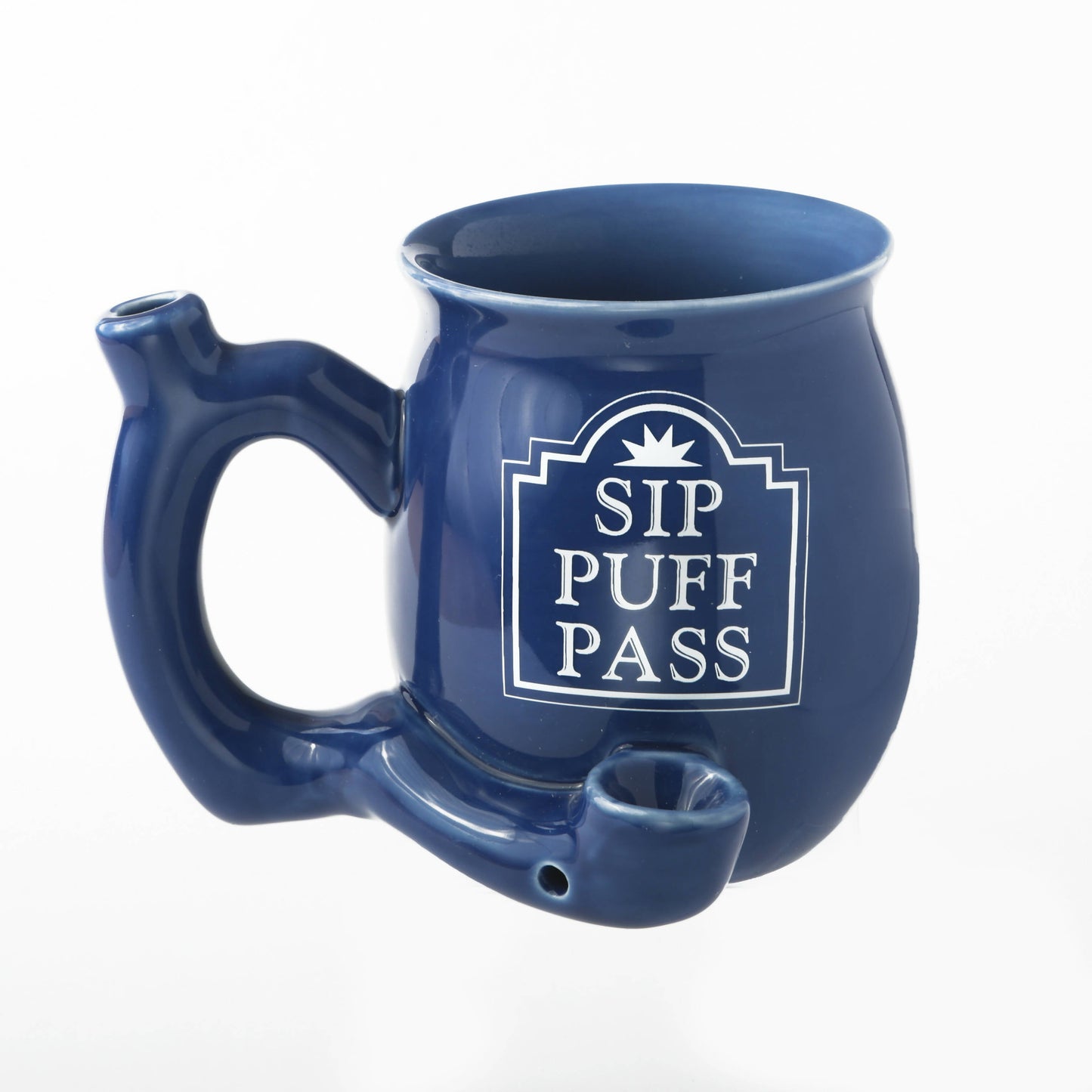 ROAST & TOAST "SIP PUFF PASS" PIPE MUG - SHINY BLUE WITH WHITE PRINT_0