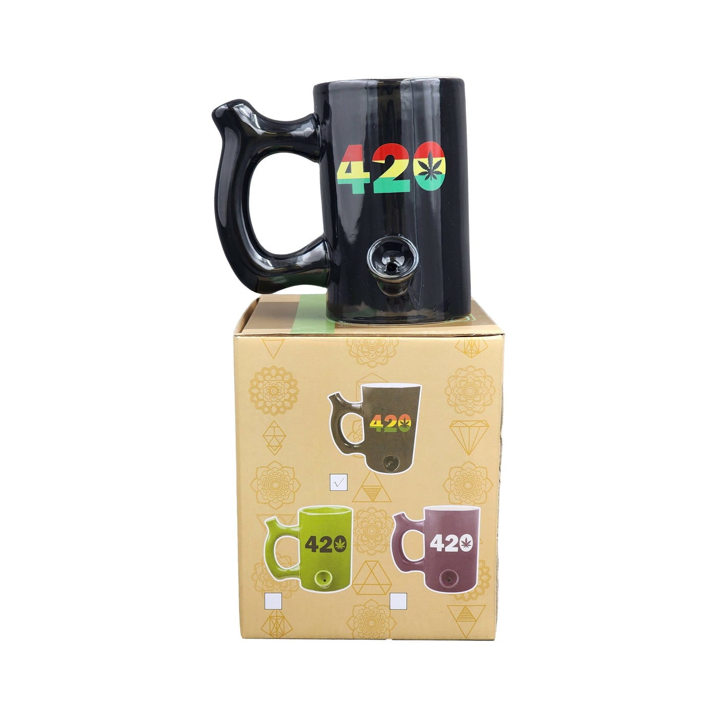 420 Mug - Black Mug with Rasta Colors_4