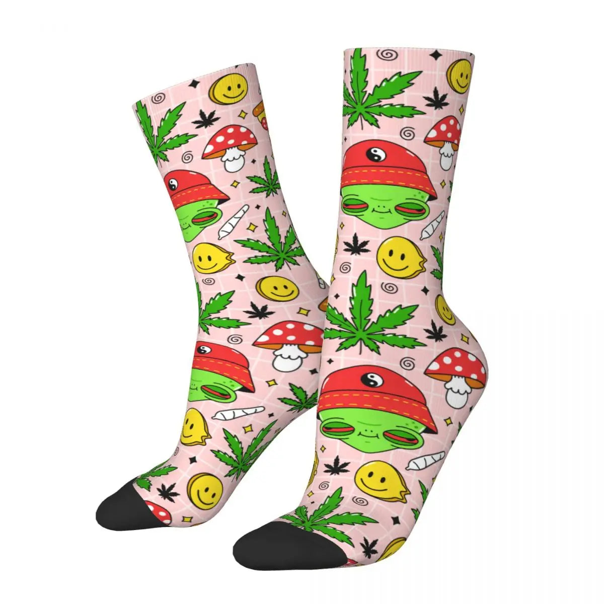 Hippie Alien Weed Marijuana Socks Cute Funny Happy Cannabis Leaves Aesthetic Socks Novelty Accessories Crew Socks