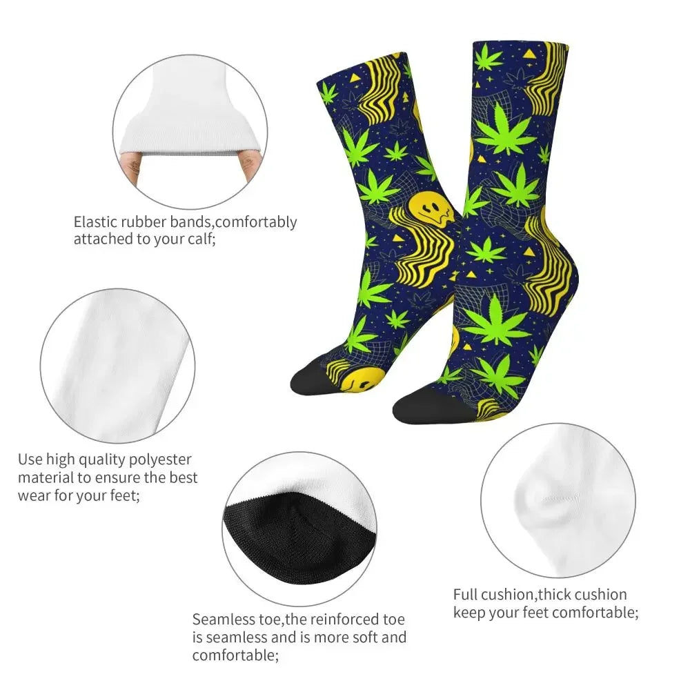 Cannabis Marijuana Pattern Men's Socks Vintage Harajuku Street Style Novelty Casual Crew Sock