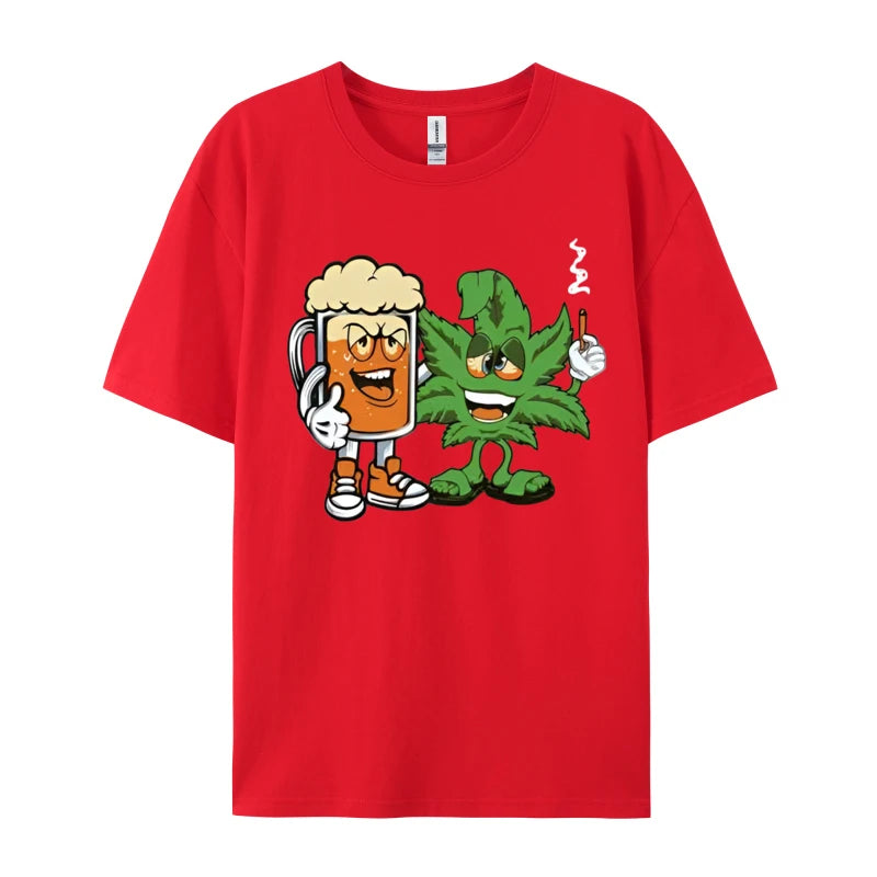 Marijuana Beer Drinking Smoke Weed Ca Tshirts Men Clothess Tshirts Unique T-Shirt Cotton Gothic Animes Alternative