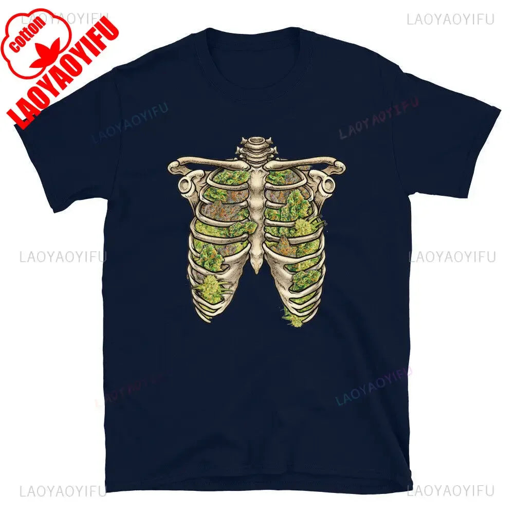 Weed Lungs Skeleton Funny Weed Cannabis Marijuana Lovers Stoner Hippie Printed T-Shirt Man Funny High Quality Cotton Tshirts