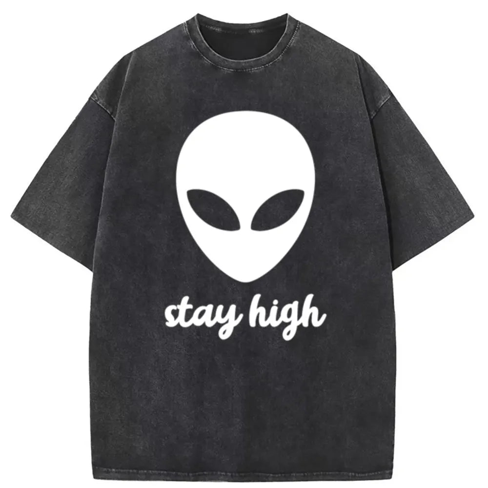 Stay Alien Marijuana Cannabis T-shirts for Men Sportswears Summer/Fall Hip Hop Geek Long Sleeve Sweatshirts Cool Skull