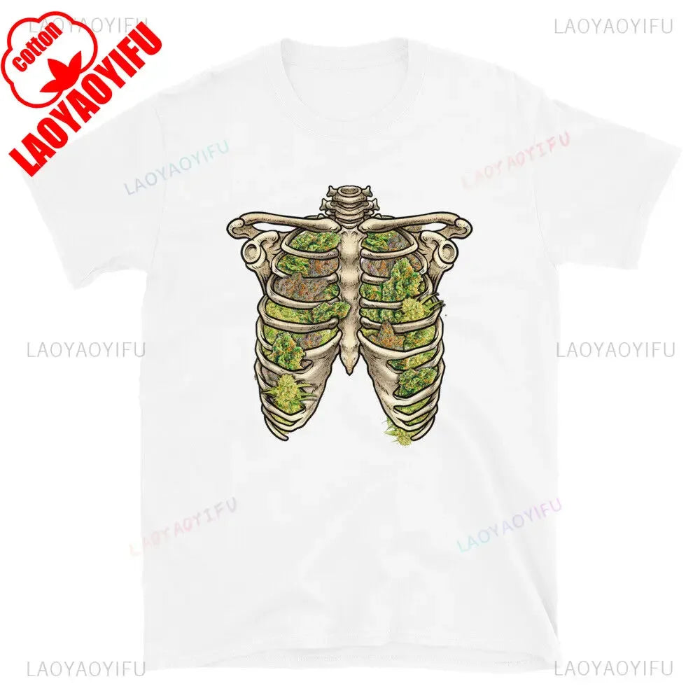 Weed Lungs Skeleton Funny Weed Cannabis Marijuana Lovers Stoner Hippie Printed T-Shirt Man Funny High Quality Cotton Tshirts