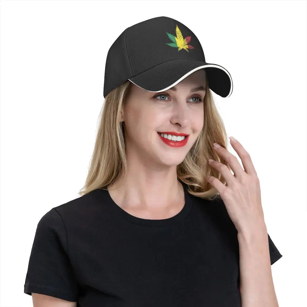 Rastafari Cannabis Leaf Baseball Caps Hip Hop Sandwich Caps for Men Women Adjustable Dad Hat Outdoor