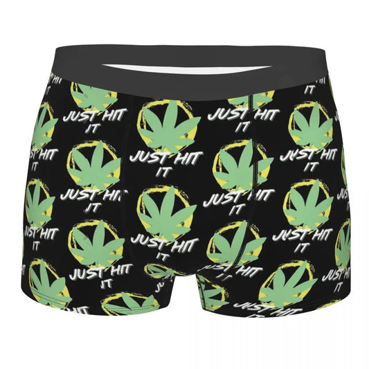 Just Hit It Funny Gift For Lovers And Smokers Man's Boxer Briefs Underpants Cannabis Leaf Plant Marijuana Weed Highly Sexy Short