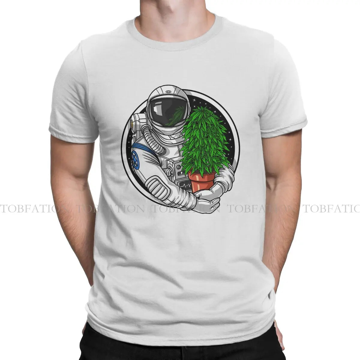 Weed Marijuana 420 Smoking Astronaut Lover TShirt Men Graphic Large Harajuku Crewneck Cotton T Shirt