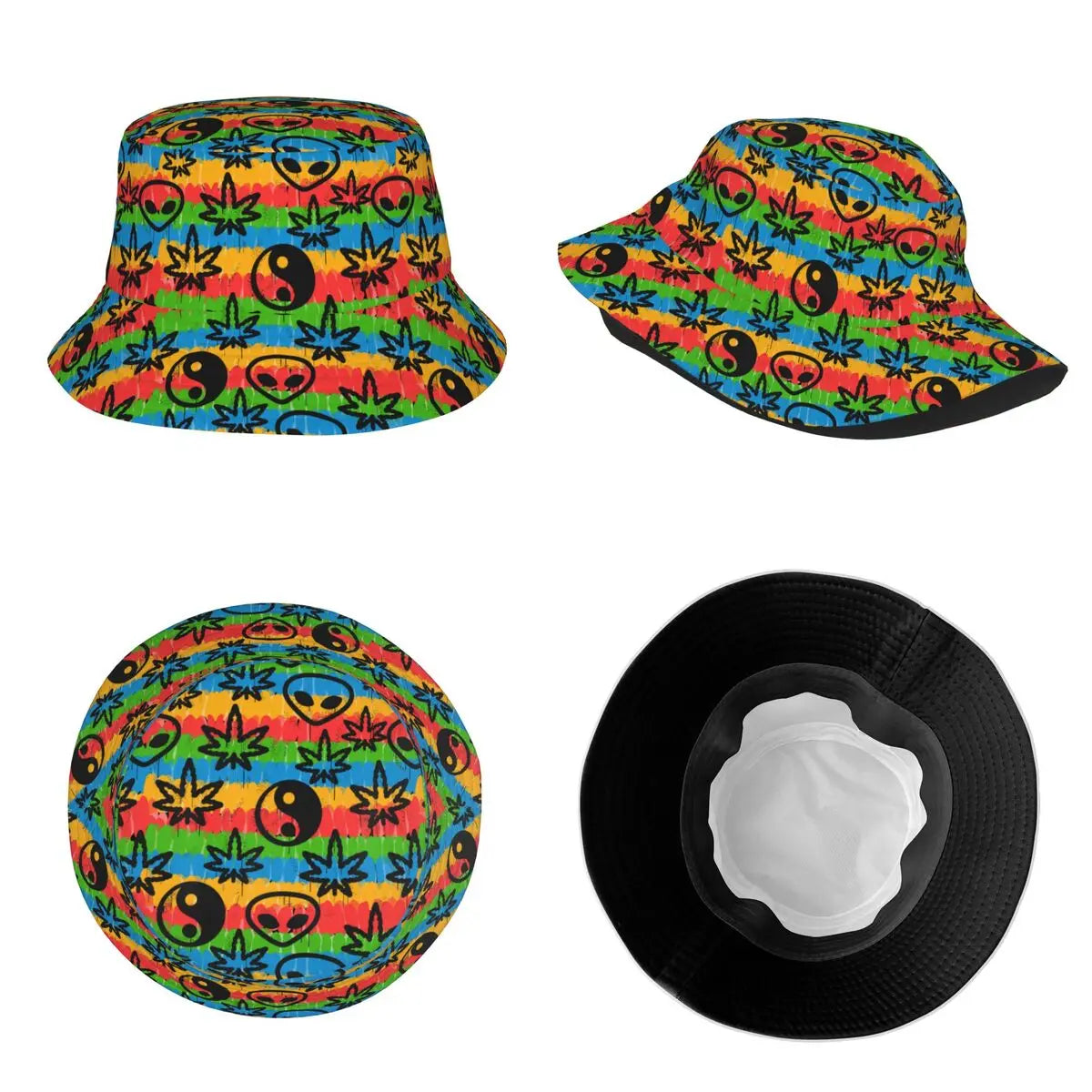 Beach Headwear Rasta Cannabis Leafs Alien Yin Yang Tie Dye Hippie Merch Bucket Hat Trendy Sun Hats Rastafarian Weed Panama Hat