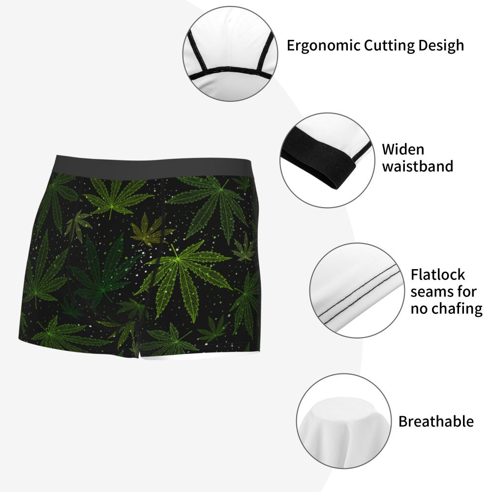 Novelty Boxer Cannabis Leaf Shorts Panties Briefs Men Underwear Marijuana Weed Breathable Underpants for Homme